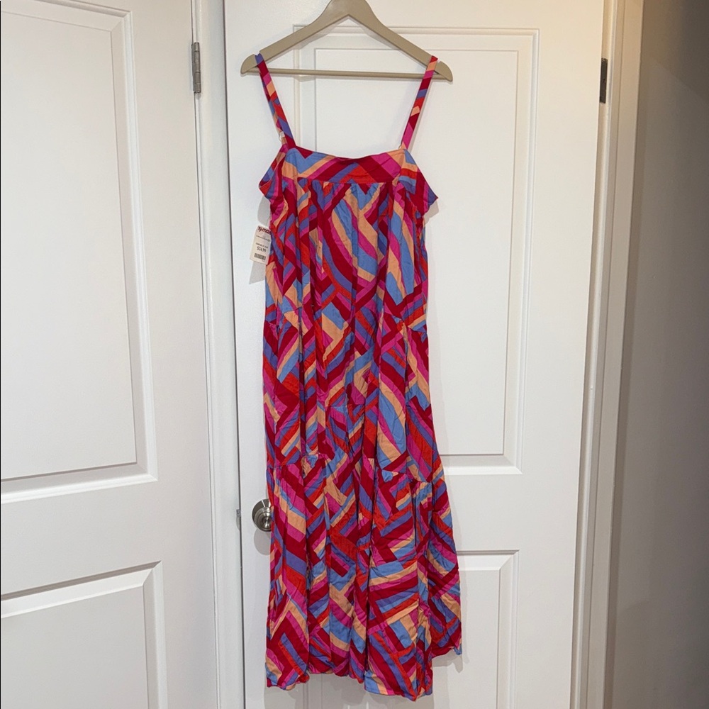 Vibrant Pink and Blue Maxi Dress